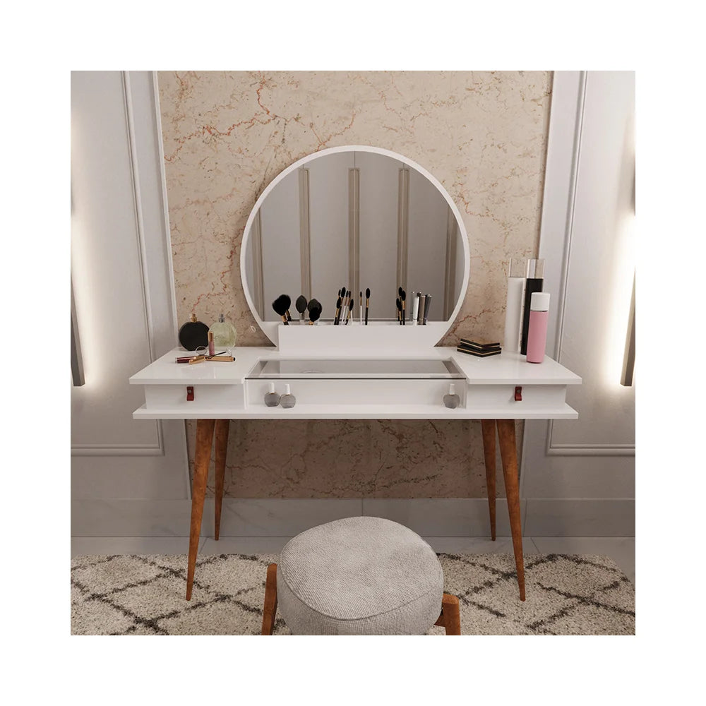 Penteadeira Diana Com 2 Gavetas Porta de Vidro e Nichos