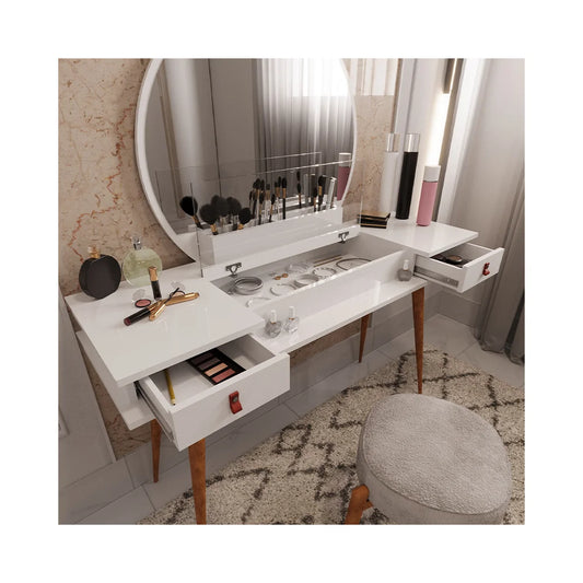 Penteadeira Diana Com 2 Gavetas Porta de Vidro e Nichos