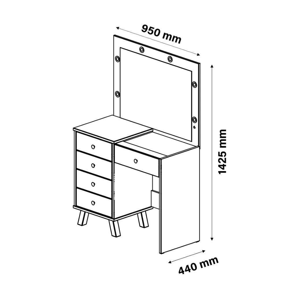 Penteadeira Com Espelho Camarim Mel com Luz de LED 5 Gavetas Mel - Branco