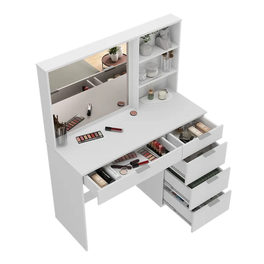 Penteadeira 5 Gavetas com Espelho e LED 8400 Branco