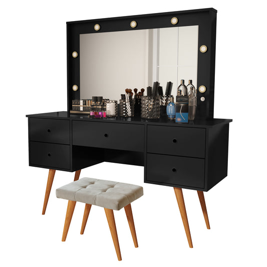 Penteadeira Com Banqueta Camarim Leds E Espelho Incluso Anaí ‎ Preto