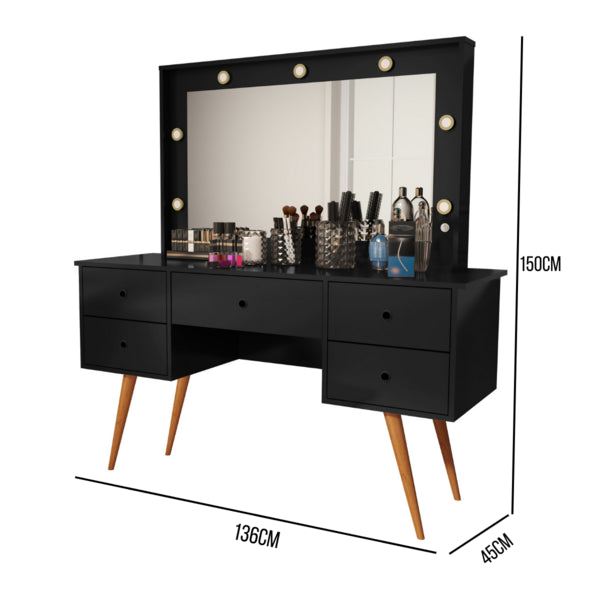 Penteadeira Com Banqueta Camarim Leds E Espelho Incluso Anaí ‎ Preto