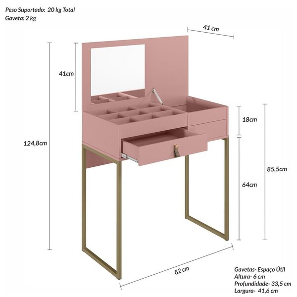 Penteadeira Industrial Lady Design Inovador Rose