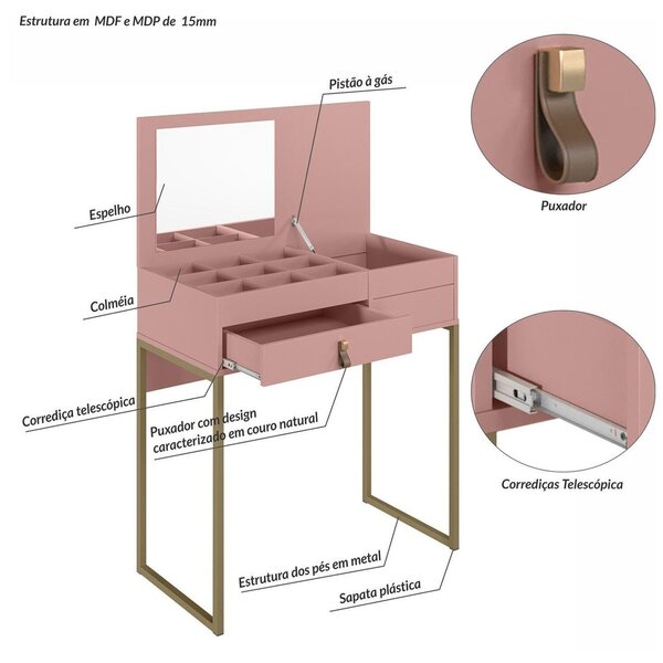 Penteadeira Industrial Lady Design Inovador Rose